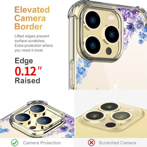 Flower Designed for iPhone 13 Pro Case[with Screen Protector], Floral Clear Women Phone Case Shockproof Protective Soft TPU Bumper Cover 6.1 Inch 2021 (Lavender/Purple) in Saudi Arabia