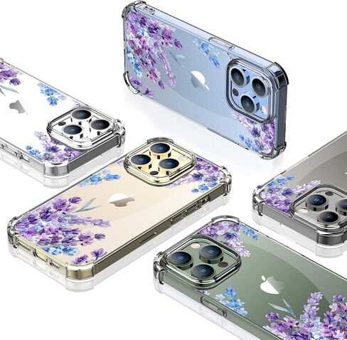 Flower Designed for iPhone 13 Pro Case[with Screen Protector], Floral Clear Women Phone Case Shockproof Protective Soft TPU Bumper Cover 6.1 Inch 2021 (Lavender/Purple) in Saudi Arabia