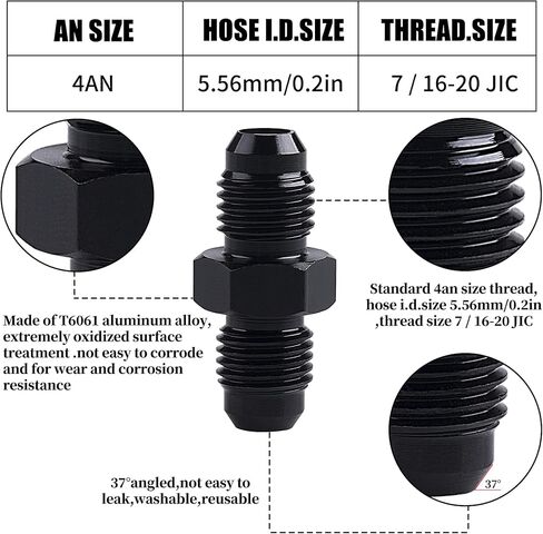 4AN إلى 4AN ذكر مضيئة مقرنة الاتحاد مستقيم خرطوم الوقود محول تركيب أسود 2 قطعة in Kuwait
