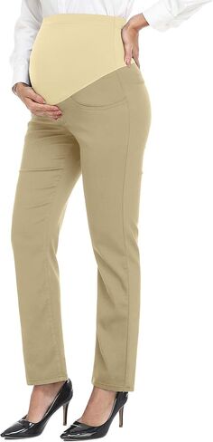 PACBREEZE Women's Maternity Pants for Work Over-Bump Pregnancy Casual Stretchy Straight Dress Pants with Pockets in Saudi Arabia