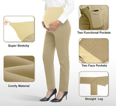 PACBREEZE Women's Maternity Pants for Work Over-Bump Pregnancy Casual Stretchy Straight Dress Pants with Pockets in Saudi Arabia