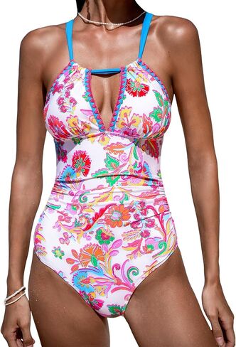 CUPSHE Women's One Piece Swimsuit Tummy Control Square Neck Bathing Suit Front Cutout Crisscross Back Tie Full Coverage in Saudi Arabia