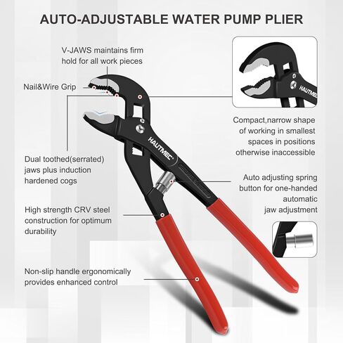 HAUTMEC 3PCS Tongue and Groove Joint Pliers Set,Auto-Adjusting Quick-Action Water Pump Pliers with Storage Tool Bag,Includes 7-inch,10-inch, and 12-inch HT0324-PL in Saudi Arabia