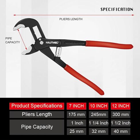 HAUTMEC 3PCS Tongue and Groove Joint Pliers Set,Auto-Adjusting Quick-Action Water Pump Pliers with Storage Tool Bag,Includes 7-inch,10-inch, and 12-inch HT0324-PL in Saudi Arabia