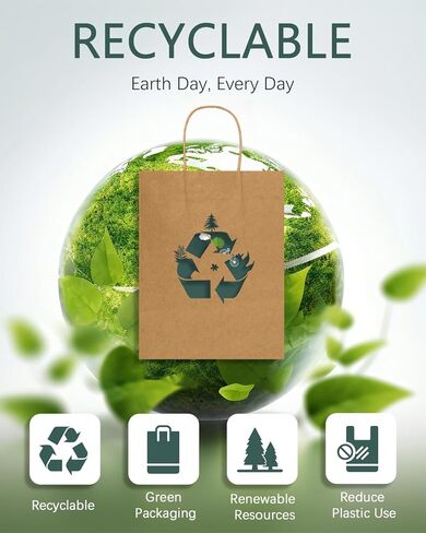 أكياس ورق كرافت 50 قطعة من أكياس ورق الهدايا الصغيرة بمقابض (5.9 × 3.2 × 8.3 بوصة) أكياس ورق بنية قابلة لإعادة التدوير للأعمال الصغيرة والحفلات والتعبئة والتسوق in Kuwait