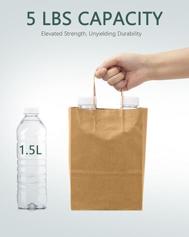 أكياس ورق كرافت 50 قطعة من أكياس ورق الهدايا الصغيرة بمقابض (5.9 × 3.2 × 8.3 بوصة) أكياس ورق بنية قابلة لإعادة التدوير للأعمال الصغيرة والحفلات والتعبئة والتسوق in Kuwait