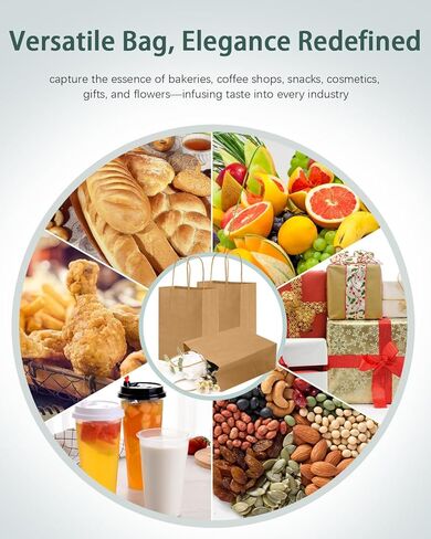 أكياس ورق كرافت 50 قطعة من أكياس ورق الهدايا الصغيرة بمقابض (5.9 × 3.2 × 8.3 بوصة) أكياس ورق بنية قابلة لإعادة التدوير للأعمال الصغيرة والحفلات والتعبئة والتسوق in Kuwait