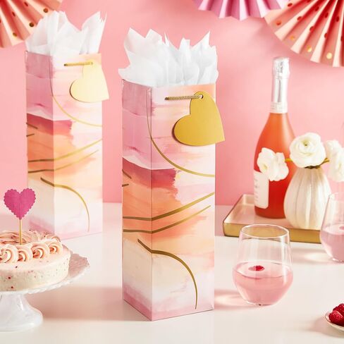 Hallmark Bottle Gift Bags, 4-Pack with Gold Heart Gift Tags (Peach, Pink, Purple Watercolor) for Anniversary, Bridal Showers, Any Day in Saudi Arabia