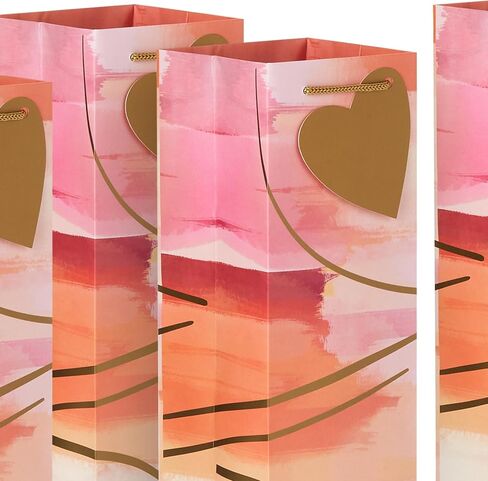 Hallmark Bottle Gift Bags, 4-Pack with Gold Heart Gift Tags (Peach, Pink, Purple Watercolor) for Anniversary, Bridal Showers, Any Day in Saudi Arabia