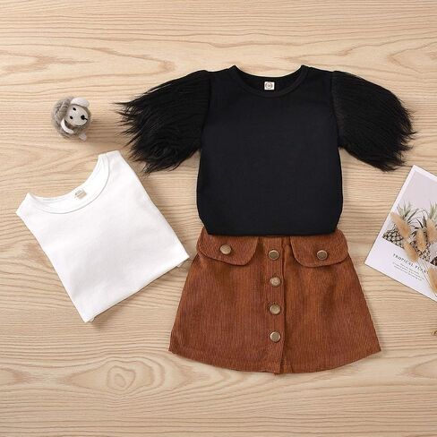 Toddler Baby Girl Ruffled Fly Sleeve Cow Top Shirts + Leopard Suspender Skirts Overall Dress Clothes Set in Kuwait