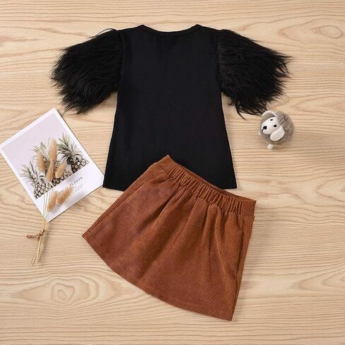 Toddler Baby Girl Ruffled Fly Sleeve Cow Top Shirts + Leopard Suspender Skirts Overall Dress Clothes Set in Kuwait