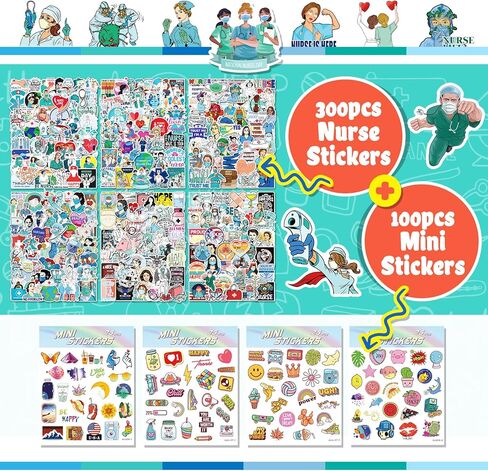 ملصقات ممرضة 400 قطعة، ملحقات ملصقات التمريض للعمل، ملصقات التمريض يوم الممرضة، الكمبيوتر المحمول، ملصقات الفينيل الإيجابية للكمبيوتر in Kuwait
