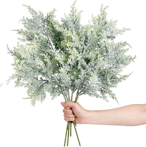 Sggvecsy 10 Pack Snowy Artificial Pine Branches Frosted Faux Cedar Spray 19’’ Long Greenery Cedar Picks Christmas Cedar Stems for DIY Garland Wreath Xmas Embellishing Home Garden Decoration in Saudi Arabia