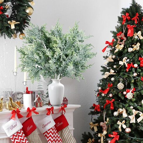 Sggvecsy 10 Pack Snowy Artificial Pine Branches Frosted Faux Cedar Spray 19’’ Long Greenery Cedar Picks Christmas Cedar Stems for DIY Garland Wreath Xmas Embellishing Home Garden Decoration in Saudi Arabia