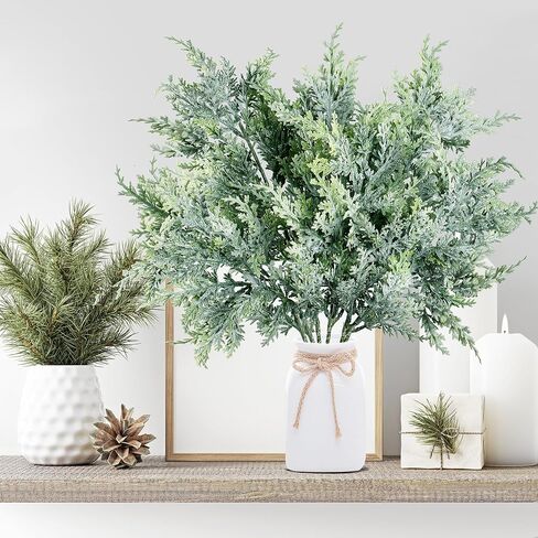 Sggvecsy 10 Pack Snowy Artificial Pine Branches Frosted Faux Cedar Spray 19’’ Long Greenery Cedar Picks Christmas Cedar Stems for DIY Garland Wreath Xmas Embellishing Home Garden Decoration in Saudi Arabia