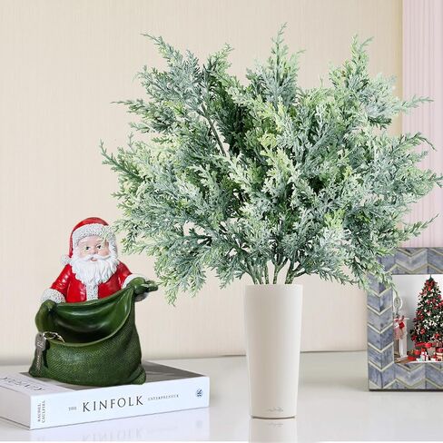 Sggvecsy 10 Pack Snowy Artificial Pine Branches Frosted Faux Cedar Spray 19’’ Long Greenery Cedar Picks Christmas Cedar Stems for DIY Garland Wreath Xmas Embellishing Home Garden Decoration in Saudi Arabia
