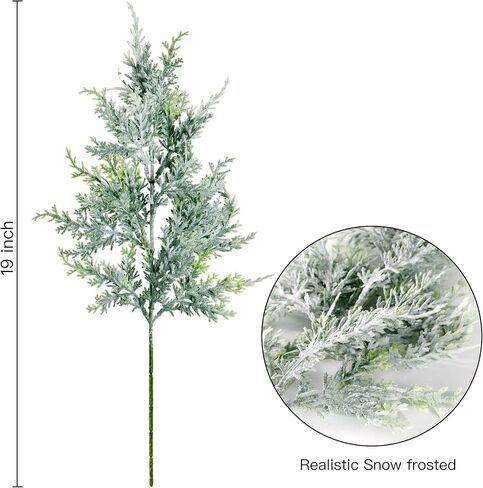 Sggvecsy 10 Pack Snowy Artificial Pine Branches Frosted Faux Cedar Spray 19’’ Long Greenery Cedar Picks Christmas Cedar Stems for DIY Garland Wreath Xmas Embellishing Home Garden Decoration in Saudi Arabia