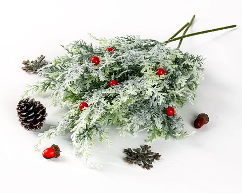 Sggvecsy 10 Pack Snowy Artificial Pine Branches Frosted Faux Cedar Spray 19’’ Long Greenery Cedar Picks Christmas Cedar Stems for DIY Garland Wreath Xmas Embellishing Home Garden Decoration in Saudi Arabia