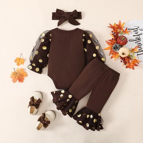 FIOMVA 3Pcs Newborn Infant Baby Girl Boy Thanksgiving Outfits Turkey Romper Onesie+Long Pants +Bow Headband Set in Saudi Arabia