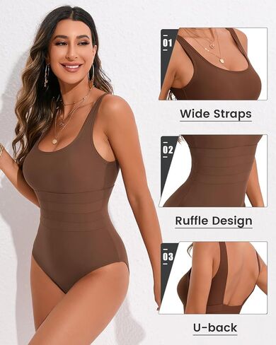 Women’s Shirring Design U-Neck Tummy Control One Piece Bathing Suit for Women in Saudi Arabia