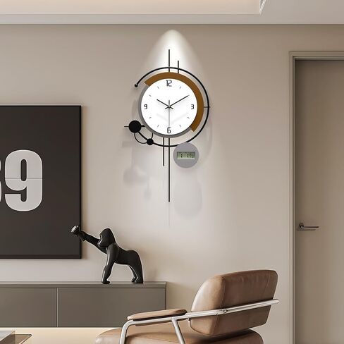 Modern Wall Clock for Living Room,Large Decorative Wall Clock with Day of Week and Temperature,Silent Clock Battery Operated for Kitchen/Entryway/Bedroom/Office/Dinning Room Metal Wall Decor in Saudi Arabia