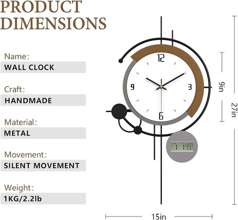 Modern Wall Clock for Living Room,Large Decorative Wall Clock with Day of Week and Temperature,Silent Clock Battery Operated for Kitchen/Entryway/Bedroom/Office/Dinning Room Metal Wall Decor in Saudi Arabia