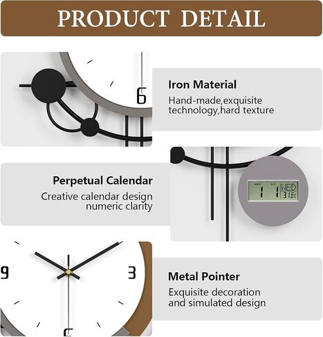 Modern Wall Clock for Living Room,Large Decorative Wall Clock with Day of Week and Temperature,Silent Clock Battery Operated for Kitchen/Entryway/Bedroom/Office/Dinning Room Metal Wall Decor in Saudi Arabia