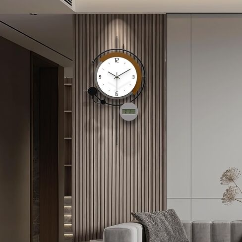 Modern Wall Clock for Living Room,Large Decorative Wall Clock with Day of Week and Temperature,Silent Clock Battery Operated for Kitchen/Entryway/Bedroom/Office/Dinning Room Metal Wall Decor in Saudi Arabia