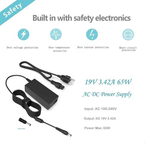 محول طاقة 19 فولت 3.42 أمبير 65 وات تيار متردد 100 فولت ~ 240 فولت تيار مستمر 19 فولت 3.42 أمبير 5.5 مم × 2.5 مم قابس لشاشة LCD LED، HDTV، شاشة عريضة ثلاثية الأبعاد، مكبر صوت بلوتوث، طابعات، مكبر صوت، والمزيد من الإلكترونيات in Kuwait