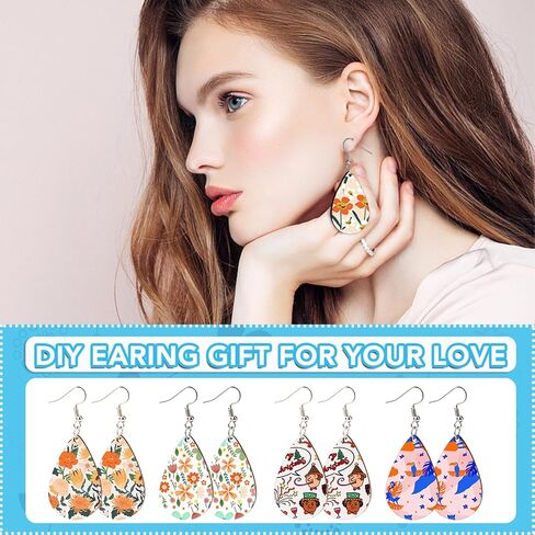 CAREGY 345 Pcs Unfinished Wooden Earrings Kits, 100Pcs Blank Natural Wood Pendants 125 Pcs Earring Hooks, 120 Pcs Jump Rings for Jewelry DIY Craft Making in Kuwait