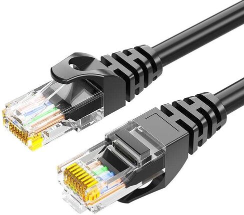 كابل إيثرنت Cat 6، يدعم 10 جيجابت في الثانية كابل UTP Cat 6، كابل Cat6 عالي السرعة لجهاز التوجيه، المودم، PS4/5، Xbox، الألعاب، 25 قدم، أسود in Kuwait