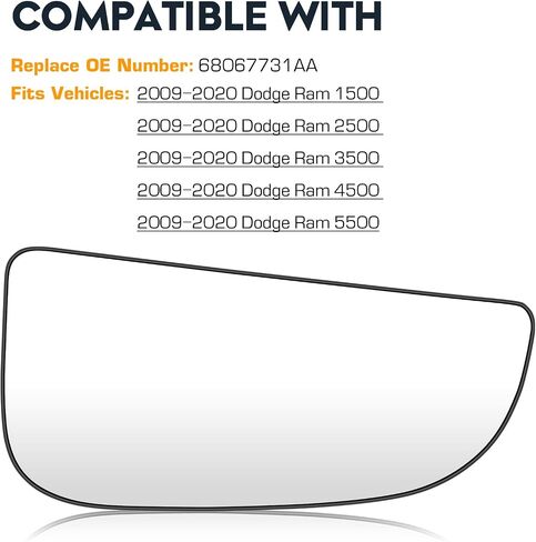 Lower Passenger Right Side Tow Convex Mirror Glass With Rear Holder Compatible with 2009-2020 Dodge Ram 1500 2500 3500 4500 5500, Replacement for 68067731AA in Saudi Arabia