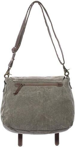 Retro Chevron Patch Upcycled Canvas and Genuine Leather Crossbody Bag in Kuwait