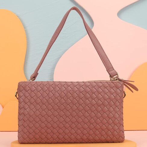 Fawziya Purse Faux Leather Basket Weaving Fashion Novelty Crossbody Bag Extra Long Strap For Women in Saudi Arabia
