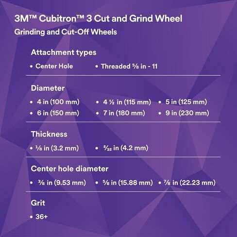 عجلة قطع وطحن 3M Cubitron 3، 88990، 36+، T27، 5 بوصة × 1/8 بوصة × 5/8 بوصة-11، حزمة من 10 قطع، ANSI، عمر أطول، قطع أسرع، تلاعب خلفي، إزالة لحام الشرائح، قطع، طحن in Saudi Arabia