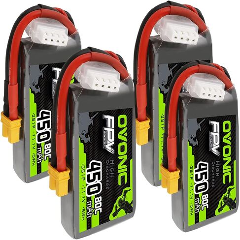 بطارية ليبو OVONIC 3S 80C 450mAh 11.1V بطارية ليبو مع موصل XT30 لطائرة RC FPV Racing Drone Quadcopter (4 حزم) in Saudi Arabia