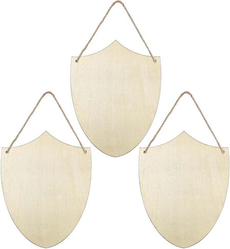 3pcs Shield Wood Sign Cutout Blank Wooden Badge Shaped Hanging Ornaments with Twines for DIY Crafts Home Door Wall Art Decoration, 6.2 x 7.9 in in Saudi Arabia