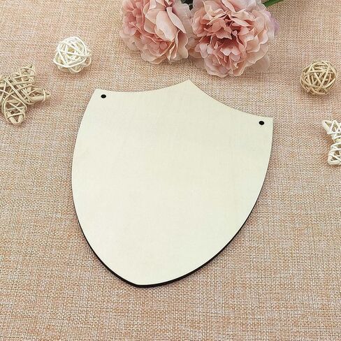 3pcs Shield Wood Sign Cutout Blank Wooden Badge Shaped Hanging Ornaments with Twines for DIY Crafts Home Door Wall Art Decoration, 6.2 x 7.9 in in Saudi Arabia