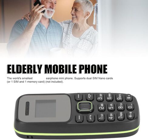 FOSA Unlocked 2G GSM Mini Phone Music Player Multi Language Support, World's Smallest Earphone Mini Phone with 380mAh Battery for Elderly (Black) in Kuwait