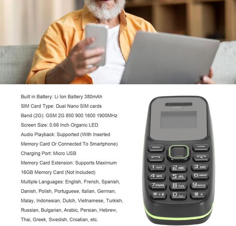 FOSA Unlocked 2G GSM Mini Phone Music Player Multi Language Support, World's Smallest Earphone Mini Phone with 380mAh Battery for Elderly (Black) in Kuwait