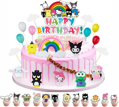 32pcs كعكة توبر قوس قزح بالون مرحبا عيد ميلاد حزب كعكة زينة لوازم مجموعة، صغيرة ملونة حزب ديكور تفضل للأطفال الفتيات الفتيان عيد ميلاد سعيد استحمام الطفل in Saudi Arabia
