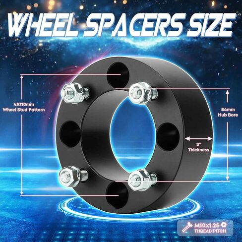 4x110 Wheel Spacers 2in Wheel Adapter Forged 4 Lugs fit for Honda Recon FourTrax Rancher Foreman Yamaha Big Bear Grizzly Suzuki King Quad Bombardier Quest Traxter 84mm Bore M10x1.25 Studs 2pc in Saudi Arabia