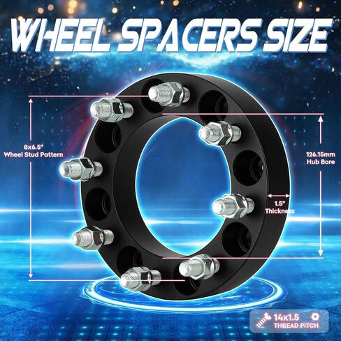 8x6.5 Wheel Spacers 1.5in 8x165.1 Wheel Adapters Forged 8 Lugs fit for Chevrolet GMC C2500 C3500 K2500 K3500 1988-1998 Express 2500 3500 1997-2014 126.15mm Bore M14x1.5 Studs 2pcs in Saudi Arabia