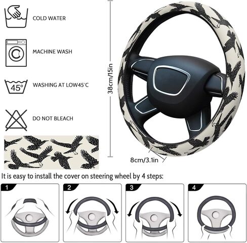 أغطية عجلة القيادة لوحة طيور الغراب، غطاء حماية لعجلة القيادة من الإسفنج المرن المقاوم للانزلاق، ملحقات السيارة للمركبات وسيارات السيدان وسيارات الدفع الرباعي والشاحنات والشاحنات in Kuwait