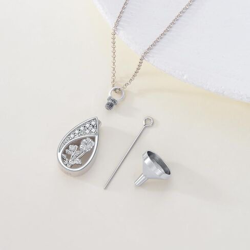 12 Birth Flower Urn Necklaces for Ashes 925 Sterling Silver Teardrop Urn Necklace Flower Cremation Jewelry with Funnel Filler Kit Ashes Necklace for Women Human in Saudi Arabia