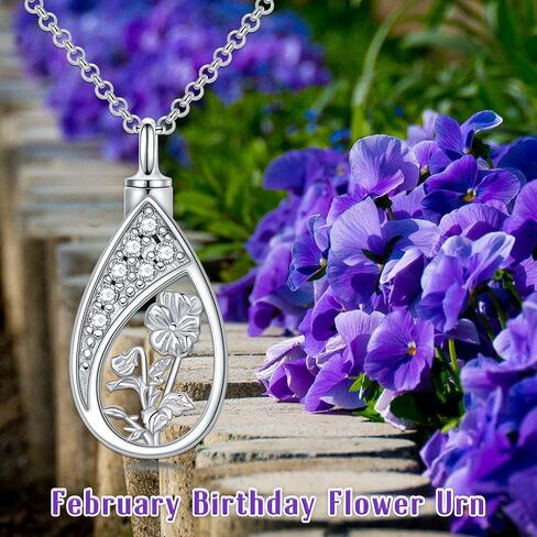 12 Birth Flower Urn Necklaces for Ashes 925 Sterling Silver Teardrop Urn Necklace Flower Cremation Jewelry with Funnel Filler Kit Ashes Necklace for Women Human in Saudi Arabia