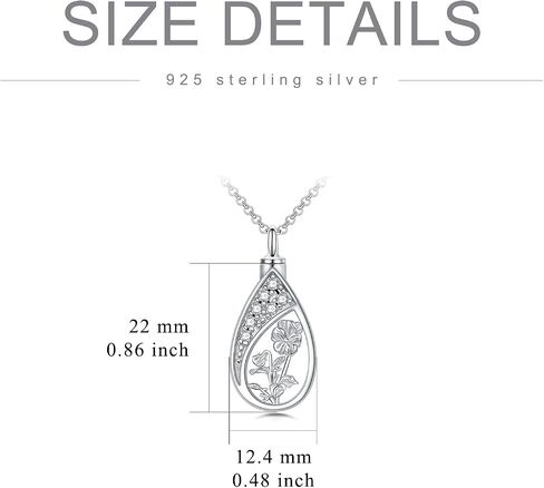 12 Birth Flower Urn Necklaces for Ashes 925 Sterling Silver Teardrop Urn Necklace Flower Cremation Jewelry with Funnel Filler Kit Ashes Necklace for Women Human in Saudi Arabia