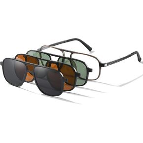 UNIEOWFA 3Pcs Polarized Magnetic Clip-on Sunglasses for men Aviator UV400 Magnetic Clip on Glasses