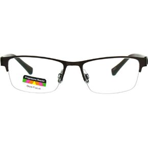 SA106 Mens Half Metal Rim Rectangular Multi 3 Power Focus Progressive Reading Glasses