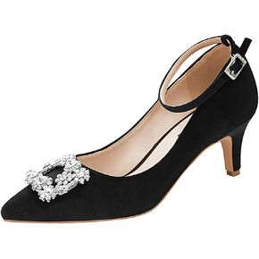 ERIJUNOR Low Heel Pumps for Women Comfort Kitten Heels Rhinestone Brooch Evening Dress Shoes